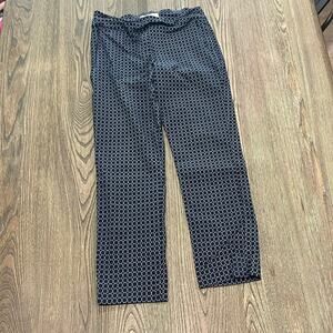 Margaret M Slimming Pants Pull-On Invisible Side Zip Pockets Geometric Navy Sz M